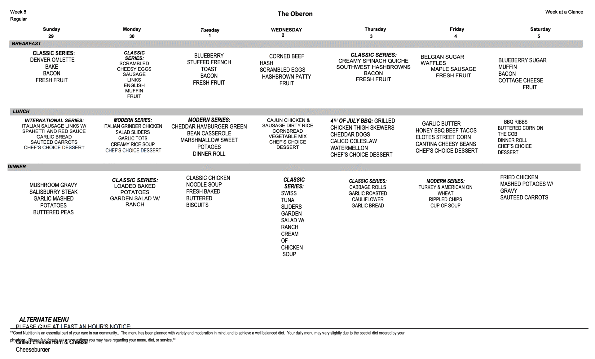 Week 3 Regular Menu